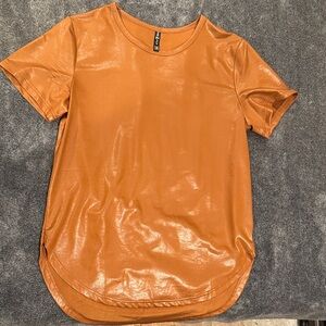 Shiny Burnt Orange(mimics leather)Short Sleeve Tee by  Two 2 Fly